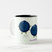 かわいいハッピーブルーベリー紫の漫画イラストレーション ツートーンマグカップ (正面左)