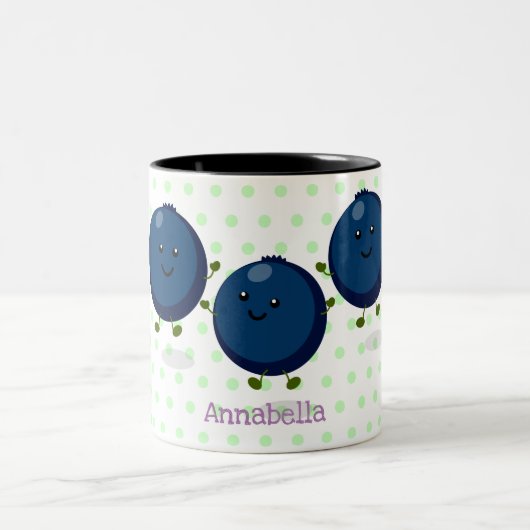 かわいいハッピーブルーベリー紫の漫画イラストレーション ツートーンマグカップ (中央)