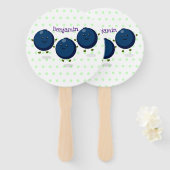 かわいいハッピーブルーベリー紫の漫画イラストレーション ハンドファン (正面&裏面)