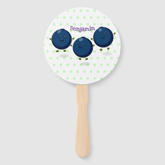 かわいいハッピーブルーベリー紫の漫画イラストレーション ハンドファン (正面)