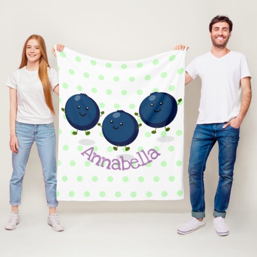 かわいいハッピーブルーベリー紫の漫画イラストレーション フリースブランケット (インサイチュ)