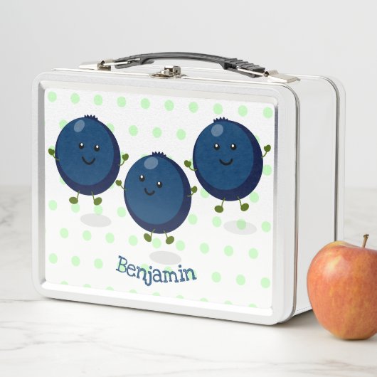 かわいいハッピーブルーベリー紫の漫画イラストレーション メタルランチボックス (インサイチュ)