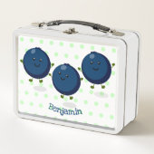 かわいいハッピーブルーベリー紫の漫画イラストレーション メタルランチボックス (正面)