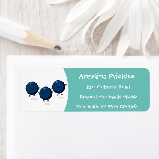 かわいいハッピーブルーベリー紫の漫画イラストレーション ラベル (インサイチュ)