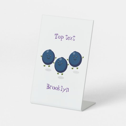 かわいいハッピーブルーベリー紫の漫画イラストレーション 台座サイン (正面)