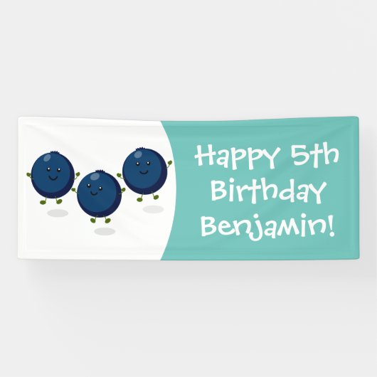 かわいいハッピーブルーベリー紫の漫画イラストレーション 横断幕 (横)