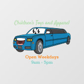 かわいいハッピーブルーリムジン漫画の車 ウィンドウサイン (シート)