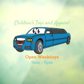 かわいいハッピーブルーリムジン漫画の車 ウィンドウサイン (シート3)