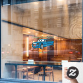 かわいいハッピーブルーリムジン漫画の車 ウィンドウサイン (カフェ窓)