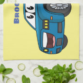 かわいいハッピーブルーリムジン漫画の車 キッチンタオル (折り畳み)