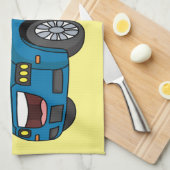 かわいいハッピーブルーリムジン漫画の車 キッチンタオル (四つ折り)