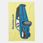 かわいいハッピーブルーリムジン漫画の車 キッチンタオル (縦)