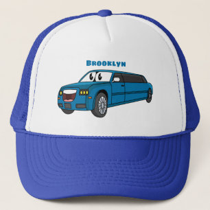 かわいいハッピーブルーリムジン漫画の車 キャップ