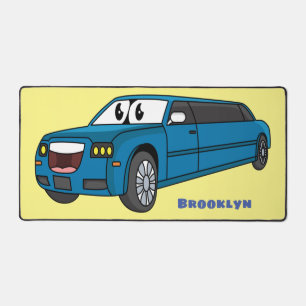 かわいいハッピーブルーリムジン漫画の車 デスクマット