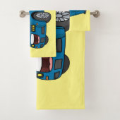 かわいいハッピーブルーリムジン漫画の車 バスタオルセット (インサイチュ)