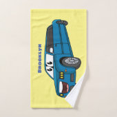 かわいいハッピーブルーリムジン漫画の車 バスタオルセット (ハンドタオル)