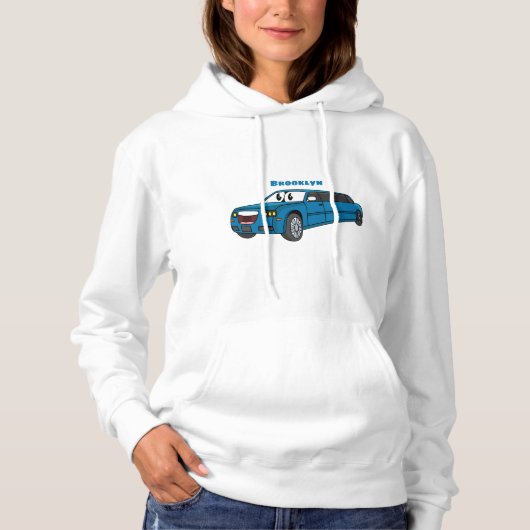 かわいいハッピーブルーリムジン漫画の車 パーカ (正面)