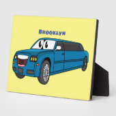 かわいいハッピーブルーリムジン漫画の車 フォトプラーク (側面)