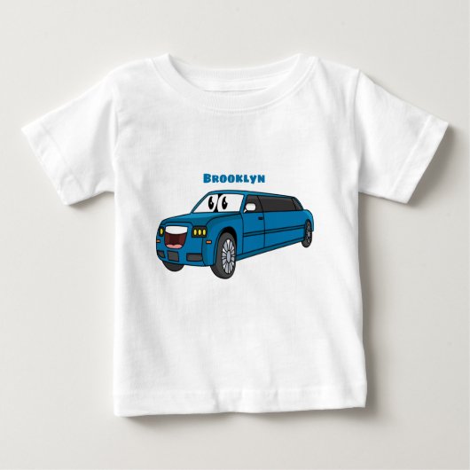 かわいいハッピーブルーリムジン漫画の車 ベビーTシャツ (正面)