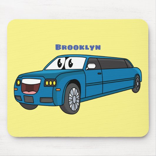 かわいいハッピーブルーリムジン漫画の車 マウスパッド (正面)