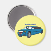 かわいいハッピーブルーリムジン漫画の車 マグネット (正面/裏面)