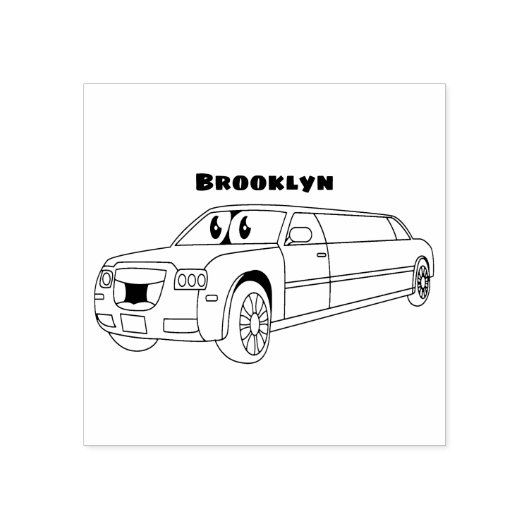 かわいいハッピーブルーリムジン漫画の車 ラバースタンプ (インプリント)