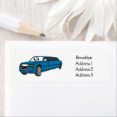 かわいいハッピーブルーリムジン漫画の車 ラベル (インサイチュ)