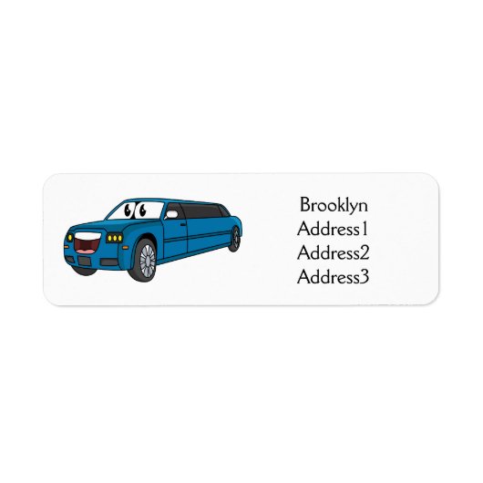 かわいいハッピーブルーリムジン漫画の車 ラベル (正面)