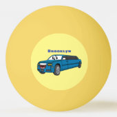 かわいいハッピーブルーリムジン漫画の車 卓球ボール (裏面)