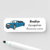 かわいいハッピーブルーリムジン漫画の車 名札 (インサイチュ)