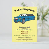 かわいいハッピーブルーリムジン漫画の車 招待状 (スタンド正面)