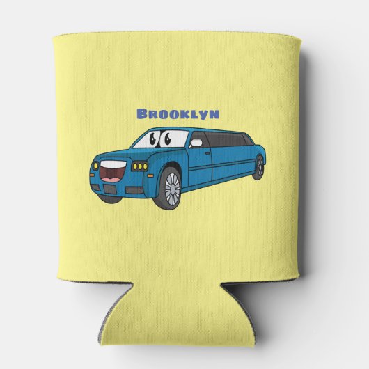 かわいいハッピーブルーリムジン漫画の車 缶クーラー (裏面)