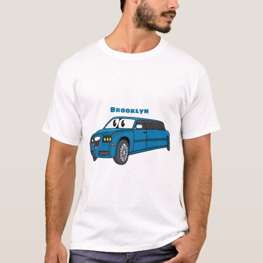 かわいいハッピーブルーリムジン漫画の車 Tシャツ (正面)