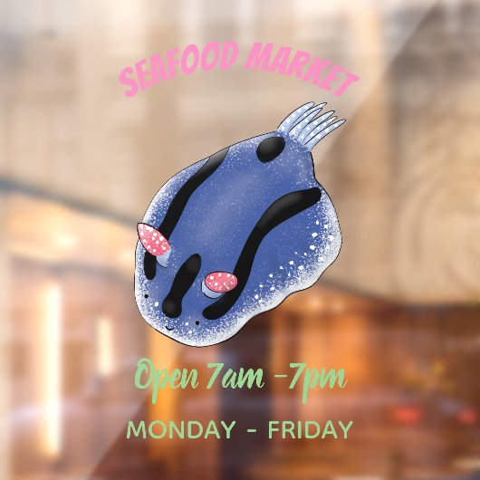 かわいいハッピーブルーnudibranch漫画イラストレーション ウィンドウサイン (シート2)