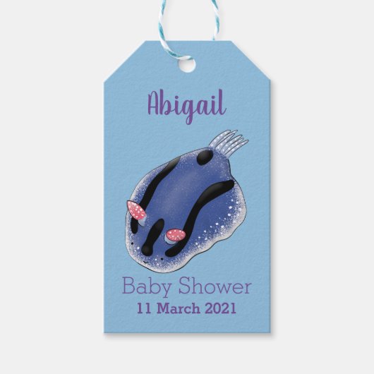 かわいいハッピーブルーnudibranch漫画イラストレーション ギフトタグ (正面)