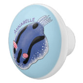 かわいいハッピーブルーnudibranch漫画イラストレーション セラミックノブ (右)