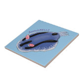 かわいいハッピーブルーnudibranch漫画イラストレーション タイル (側面)