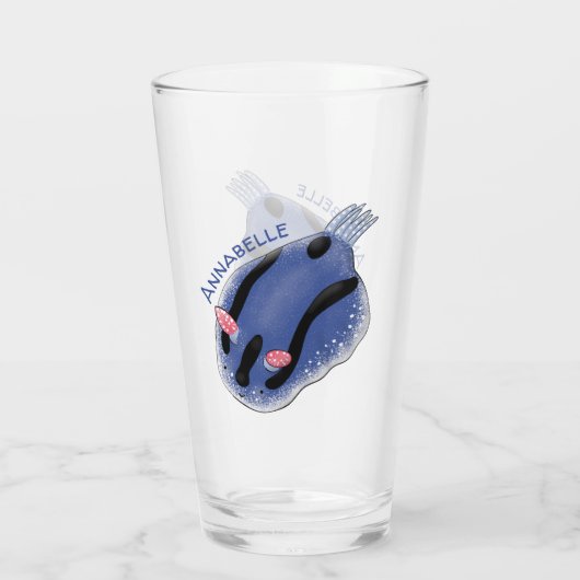 かわいいハッピーブルーnudibranch漫画イラストレーション タンブラーグラス (裏面)