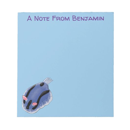 かわいいハッピーブルーnudibranch漫画イラストレーション ノートパッド (正面)