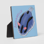 かわいいハッピーブルーnudibranch漫画イラストレーション フォトプラーク (正面)