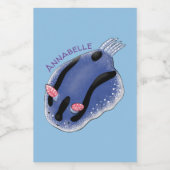 かわいいハッピーブルーnudibranch漫画イラストレーション フードラベル (シングルラベル)