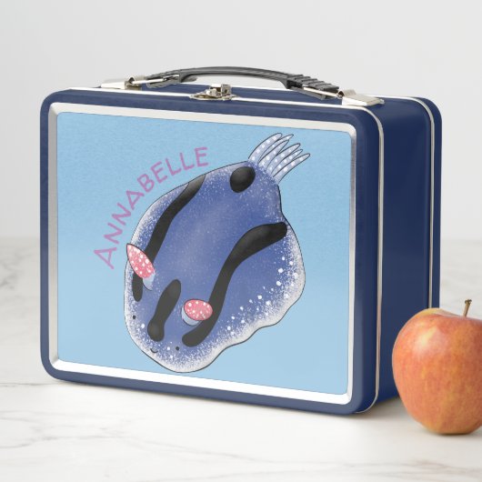 かわいいハッピーブルーnudibranch漫画イラストレーション メタルランチボックス (インサイチュ)
