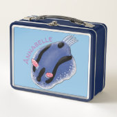 かわいいハッピーブルーnudibranch漫画イラストレーション メタルランチボックス (正面)