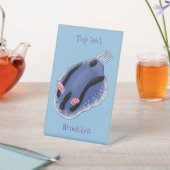 かわいいハッピーブルーnudibranch漫画イラストレーション 台座サイン (インサイチュ)