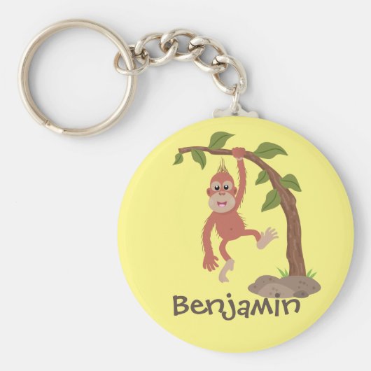 かわいいハッピーベビーオランウータン漫画イラストレーション キーホルダー (正面)