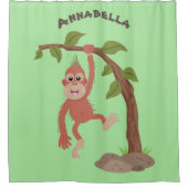 かわいいハッピーベビーオランウータン漫画イラストレーション シャワーカーテン (正面)