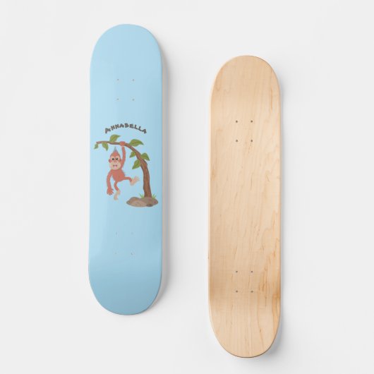 かわいいハッピーベビーオランウータン漫画イラストレーション スケートボード (正面)