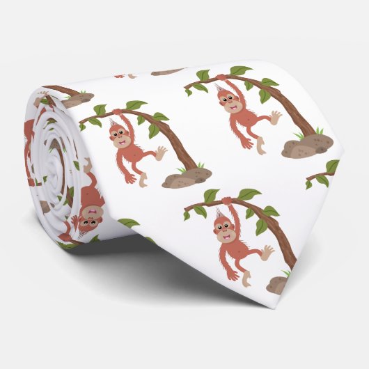 かわいいハッピーベビーオランウータン漫画イラストレーション ネクタイ (ロール)