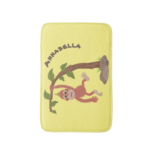 かわいいハッピーベビーオランウータン漫画イラストレーション バスマット (正面縦)