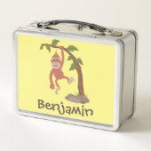 かわいいハッピーベビーオランウータン漫画イラストレーション メタルランチボックス (裏面)